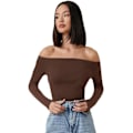 Miniatyrbillede 1 af 4: Basic langærmet, off Shoulder-monteret Crop Tee Top til kvinder