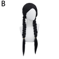 Miniatyrbillede 1 af 11: Børn Piger Onsdag Addams Paryk Langt Lige Midterskilning Varme R blackB no bangs