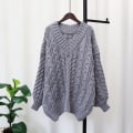 Miniatyrbild 1 av 5: Damstickad Höst Vinter Tröja Förtjockad V-ringad Twist Pullover Lös Mjuk Topp Gray Average size