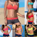 Pikkukuva 2 / 5: Naisten topatut push-up bikinisetti poikashortsit uimapuku red+navy M