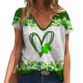 Miniatyrbilde 1 av 3: St. Patrick's Day Kvinner V-hals T-skjorte Bluse Casual Løs Topp D M