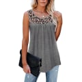 Miniatyrbillede 1 af 2: Kvinder Boheme Tanktoppe Leopard Print Strand Løs Strikket Tunika Bluse Gray M