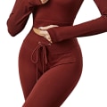 Pikkukuva 4 / 5: Naisten Ribbineulotut Leggingsit Saumattomat Kiristysnyörilliset Jooga Urheilutrikoot Wine red