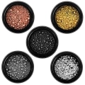 Miniatyrbild 1 av 11: Guld Nagelnubbar Nageljuveler Nagelkaviarpärlor Guldnagelkaviarpärlor För Nail art Mini Nagelpärlor Box Guld Rund 7 to 11