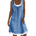 Miniatyrbillede 1 af 3: Dame Fake Denim Solid Casual Løs Linned Midikjole light grey 2XL