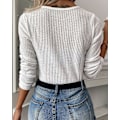 Miniatyrbild 2 av 3: Långärmad V-ringad tunika för kvinnor att bära med leggings Loose Fit våffelstickade tröjor white M