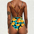 Miniatyrbillede 9 af 11: Kvinder V-hals Udskåret Bikini Multi-Way Bandage Monokini Boho Blomster Badedragt 1 L