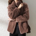 Miniatyrbild 3 av 7: Dam fleece fluffig Teddy Bear Coat Plain Pocket Jacka Ytterkläder Brun S