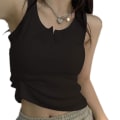 Miniatyrbilde 8 av 11: Sexy singlet for kvinner, ensfarget, ermeløs, ribbestrikket vesttopp gray L