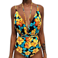 Miniatyrbillede 1 af 11: Kvinder V-hals Udskåret Bikini Multi-Way Bandage Monokini Boho Blomster Badedragt 5 S