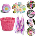 Miniatyrbild 1 av 5: Barn Cykelkorg Fram Vävd Wicker Cykelkorg Med Styre Streamers , ; Pink