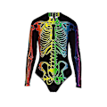Miniatyrbillede 2 af 3: Skeletprint badedragt lynlås lange ærmer trekant Halloween kostumer i ét stykke W Brilliant green L XL