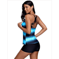 Miniatyrbillede 3 af 6: Dame Plus Size Badetøj 2 stk. Badetøj Badedragt + Shorts Blue gradient L