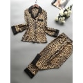 Miniatyrbild 4 av 5: 2-delat set kvinnor pyjamas set print siden satin långärmade byxor nattkläder set Lounge kostym M