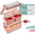 Miniatyrbillede 1 af 4: Madkasse, dobbelt stabelbar Bentobox-beholder til måltidsforberedelse med bestik, forseglet friskopbevaringsboks, alt i én