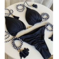 Miniatyrbillede 8 af 11: Todelt sæt til kvinder med string-badedragt Trekant-BH Top med bikinibund Sexet trekant-bikini badedragt Royal blue L