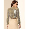 Miniatyrbillede 5 af 5: Allegra K Kvinder S Pailletjakke Langærmet Åben Front Cropped Cardigan Bolero Shrug Gold X-Large