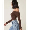 Miniatyrbillede 3 af 4: Basic langærmet, off Shoulder-monteret Crop Tee Top til kvinder