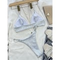 Miniatyrbild 4 av 9: Dam O-Ring String Bikini Baddräkt Fräck-Thong-Badkläder Tvådelad Baddräkt Shiny-Bikini Set för strandkläder Silver M
