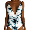 Miniatyrbillede 1 af 11: Kvinder V-hals Udskåret Bikini Multi-Way Bandage Monokini Boho Blomster Badedragt XL 2 2XL
