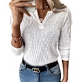 Miniatyrbild 1 av 3: Långärmad V-ringad tunika för kvinnor att bära med leggings Loose Fit våffelstickade tröjor white M