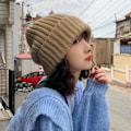 Miniatyrbilde 5 av 5: Strikket lue Baggy Slouchy Ribbet flenset Elastisk Hold deg varm Ensfarget Høst Vinter Kvinner Menn Lue for utendørsbruk Beige
