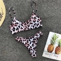 Miniatyrbild 3 av 6: Dam Leopard Bikini Set Strappy Bandeau Baddräkt Badkläder Pink M
