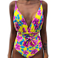 Miniatyrbillede 1 af 11: Kvinder V-hals Udskåret Bikini Multi-Way Bandage Monokini Boho Blomster Badedragt 9 2XL