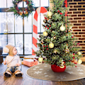 Miniatyrbillede 5 af 6: Juletræstæppe i hør, juletræstæppe til jul 80cm