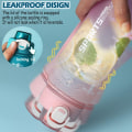 Miniatyrbilde 2 av 6: Vannflaske, 1 liter sportsvannflaske med sugerør, tidsmarkør og cover, lekkasjesikker, BPA-fri tritan, giftfri drikkeflaske av plast Rose Pink