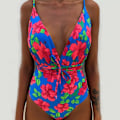 Miniatyrbillede 11 af 11: Kvinder V-hals Udskåret Bikini Multi-Way Bandage Monokini Boho Blomster Badedragt 1 L