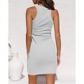 Miniatyrbilde 4 av 5: 2023 Dame sommer Casual Ermeløs Strandtankkjole Bodycon Rynket Minikjoler Grey 2XL