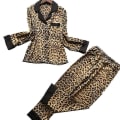 Miniatyrbild 2 av 5: 2-delat set kvinnor pyjamas set print siden satin långärmade byxor nattkläder set Lounge kostym M