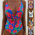 Miniatyrbillede 5 af 11: Kvinder V-hals Udskåret Bikini Multi-Way Bandage Monokini Boho Blomster Badedragt 1 L