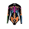 Miniatyrbillede 2 af 3: Skeletprint badedragt lynlås lange ærmer trekant Halloween kostumer i ét stykke W Brilliantyellow L XL