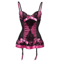 Miniatyrbillede 2 af 4: Plus Size Korset Undertøj Blonde Blomster Transparent Polstrede Skåle Korsetter Stropper Undertøj Sløjfe Korset Bustier med Strømpeholdere Purple M