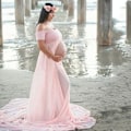 Miniatyrbillede 2 af 3: Mode Slids Gravid Lang Nederdel Temperament Strand Lang Kjole Pink XL