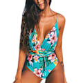 Miniatyrbillede 1 af 11: Kvinder V-hals Udskåret Bikini Multi-Way Bandage Monokini Boho Blomster Badedragt 6 S