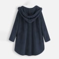 Miniatyrbillede 3 af 3: Dame Dobbelt Varm Hætte Frakke Lang Pels Cardigan Overtøj Jakke Navy Blue 4XL