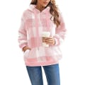 Miniatyrbild 2 av 5: Hoodie i överdimensionerad lammull med fickor, fleecetröja Tie-dye Puffy Coat (rosa och vit rutor) L