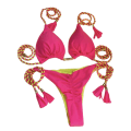Miniatyrbillede 1 af 11: Todelt sæt til kvinder med string-badedragt Trekant-BH Top med bikinibund Sexet trekant-bikini badedragt Pink M