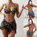 Miniatyrbild 2 av 11: Tredelad kvinnlig printed mjuk väska Bikini knuten dam Sexig baddräkt Strandkläder Perspektiv Populära delade badkläder Coffee color M