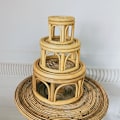 Miniatyrbild 2 av 11: RJSQAQE Rattan Plant Stands, Liten Boho Rattan Wicker Rund Riser RattanM M