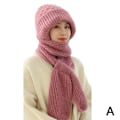 Miniatyrbild 10 av 11: Vintermössa & Halsduk Set med Öronvärmare - Stickad Vindtät Pink One size