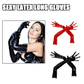 Miniatyrbild 2 av 11: Sexiga långa latexhandskar för kvinnor, glansig wetlook-läderoperahandske black One-size
