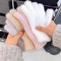 Miniatyrbild 6 av 11: 2x Mink Sammet Tjocka Handskar Fluffiga Päls Helfingerhandskar Vantar Varma Gl`AU. khaki One size