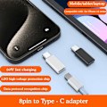 Miniatyrbild 3 av 11: USB Typ C Hane till 8-stifts Hona Adapterkonverterare för iphone15Pr white 60w