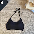 Miniatyrbild 7 av 11: Halscrop-BH med Enkelt Band, Stretchigt Ribbat Tyg, Bekväm Black One size
