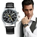 Miniatyrbild 4 av 11: Herrar Läder Militära Casual Analog Kvarts Armbandsur Armbandsur black One-size