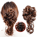 Miniatyrbild 3 av 11: Naturligt Clip-on Messy Bun Hårförlängning för Bröllop brown black one size